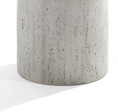 LuxenHome Rustic Outdoor Side Table, 20 Inch Concrete End Tables for Patio,Off White and Gray Weathered Round Table, Small Accent Table for Indoor Outdoor Use, Decorative Garden Stool