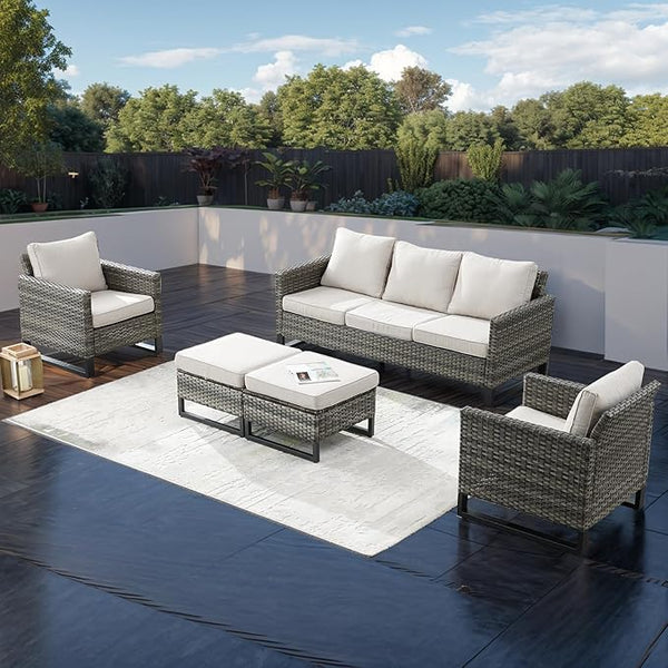 Rilyson Wicker Outdoor Patio Furniture Set - 5 Piece Patio Conversation Set with 2 Wicker Armrest Chairs - Photo 1