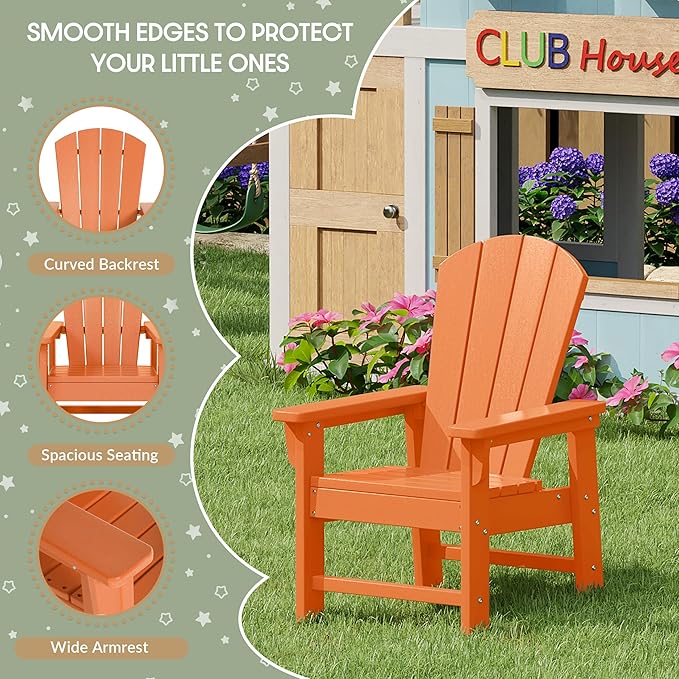 WestinTrends Malibu Kids Outdoor Adirondack Plastic Patio Chair (Set of 2), Orange