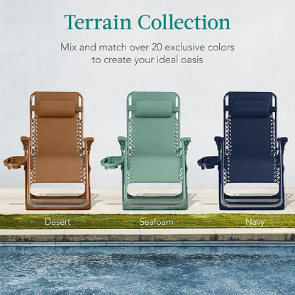 Best Choice Products Adjustable Zero Gravity Chair, Monochromatic Color Folding Patio Recliner w/Side Tray, Headrest - Seafoam