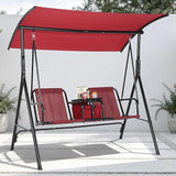 Porch Swing with Cup Holders & Pivot Storage Table & Cooler Bag with Adjustable Canopy for 2 Person Patio Swing for - Photo 1
