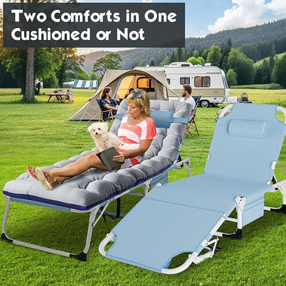 MOPHOTO Oversized Beach Lounge Chair, 5-Position Adjustable Tanning Chair with Face Hole, Heavy Duty Folding Chaise Lounge for Beach, Pool, Patio & Sunbathing