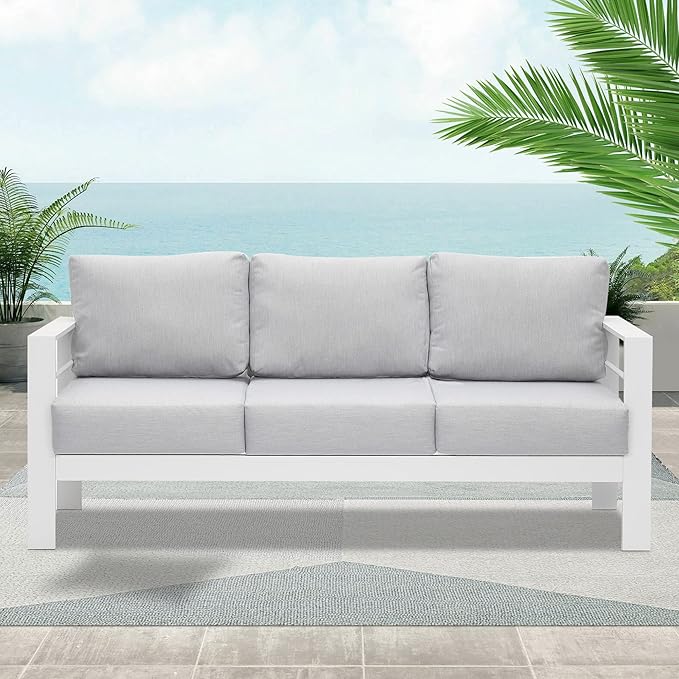 Wisteria Lane Patio Furniture Aluminum Sofa, All-Weather Outdoor 3 Seats Couch - Photo 7