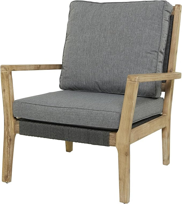 Deco 79 Wood Outdoor Chair with Cushions, 27" x 26" x 35", Dark Gray - Photo 1