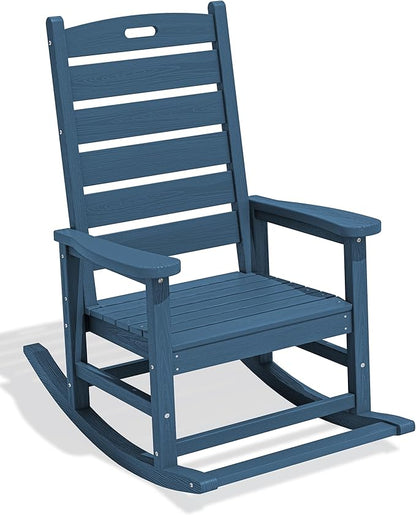 SERWALL Oversized Outdoor Rocking Chair, HDPE Patio Rocking Chair with Footrest for Adults, All Weather Porch Rocker for Deck Patio Balcony, Navy