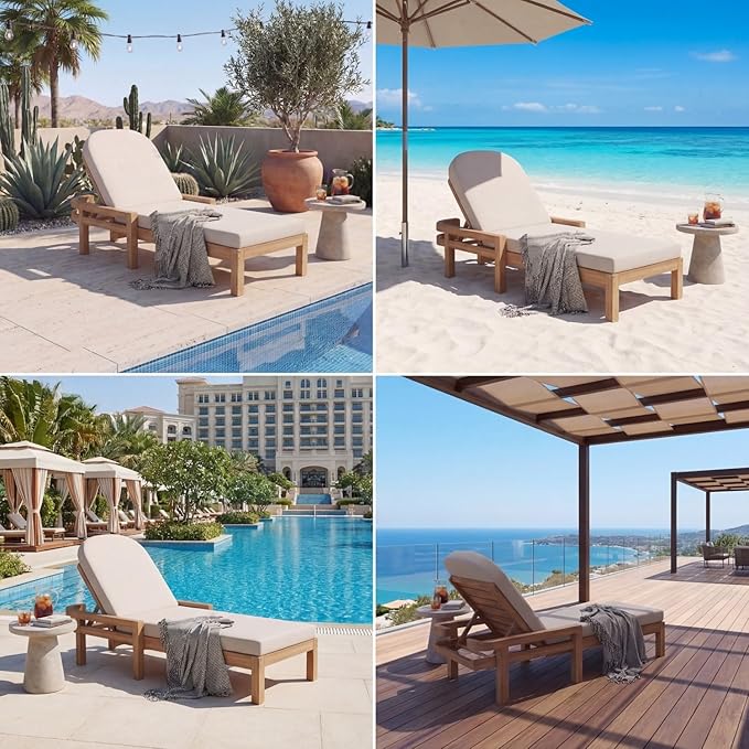 Outdoor Chaise Lounge Chair Set of 2, Patio Chaise Lounge Recliner with Adjustable Backrest - Photo 4