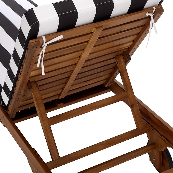 SAFAVIEH Outdoor Patio Furniture Collection - Newport Natural Solid Wood Chaise Lounge Chair with Black Stripe Cushion, Adjustable Backrest (PAT7316E)