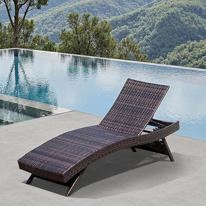 Outdoor Rattan Adjustable Back 1 Pieces Patio Folding Chaise Lounge, Patio Chaise Lounge Set of 1 Foldable Chair