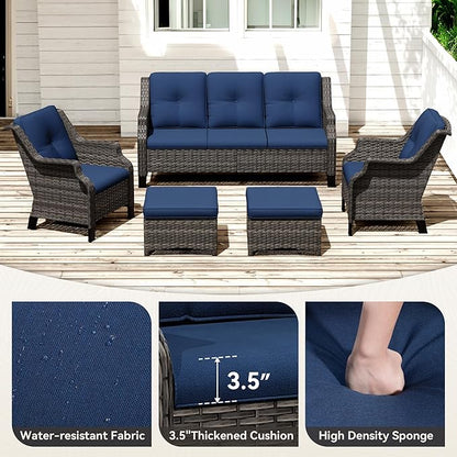 Patio Furniture Set 5 Pieces, Outdoor Wicker Furniture with Coffee Table and Side Table, Modern Rattan Patio Chairs Conversation Sets with Sofa for Garden, Terrace, Porch, Balconies, Lawns