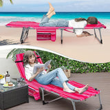 Giantex Tanning Chair, 330Lbs Patio Lounge Chair with 5 Adjustable Position, Face & Arm Hole, Hand/Shoulder Strap - Photo 4
