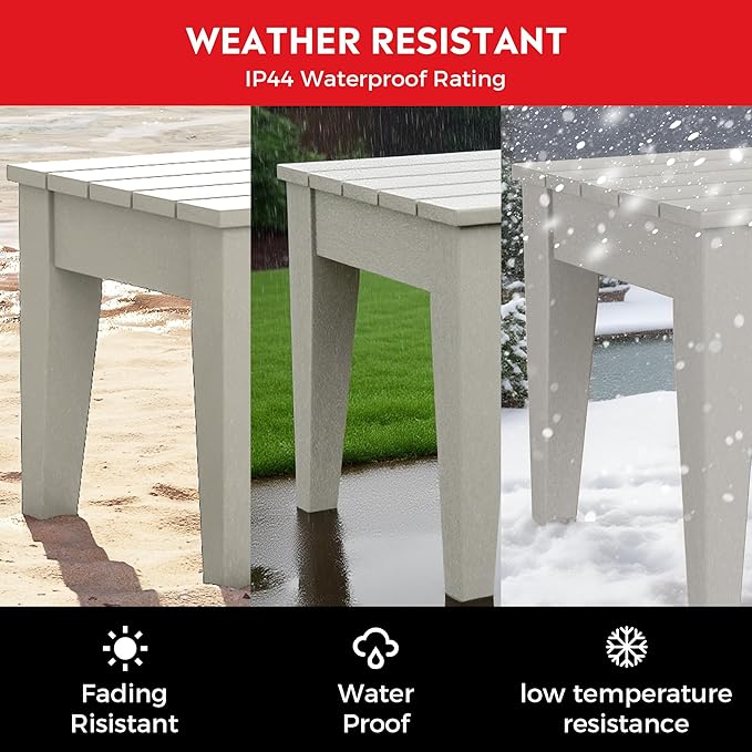 Costaelm Small Outdoor Side Table, Patio End Table Weather Resistant Outdoor Coffee Table, Square Conversation Table for Indoor, Porch, Balcony, Garden, Poolside, Deck, Sand