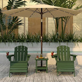 Green 6-Piece Folding Adirondack Chair Set with Cup Holders, Ottomans, Side Table & Beige 9FT Patio Umbrella with Base - Photo 1