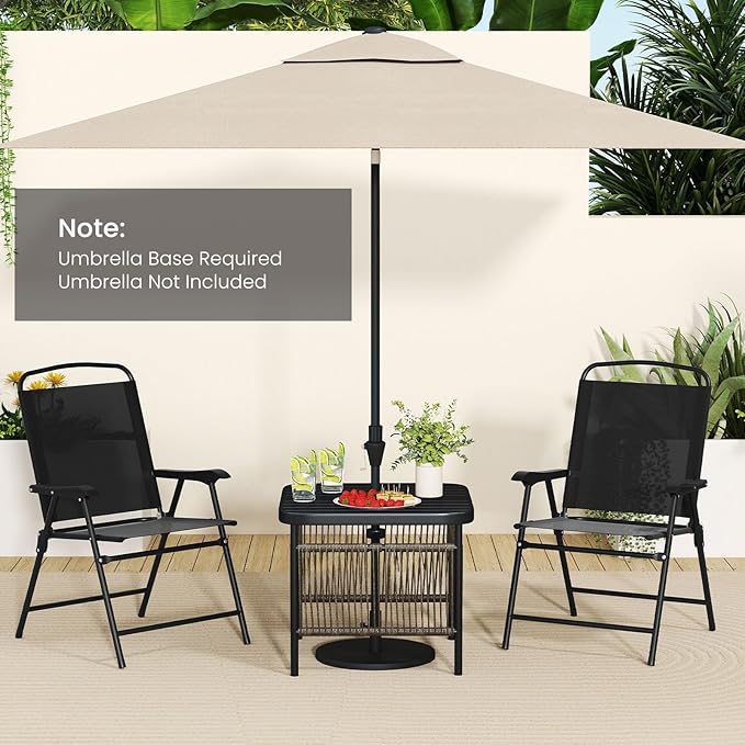 HAPPYGRILL Outdoor Side Table with Umbrella Hole 1.57”, Square Rattan Wicker Coffee Bistro End Table Umbrella Stand, for Backyard Poolside Garden (1)