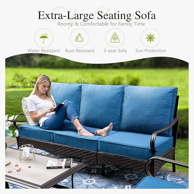 Sophia & William Patio Furniture Set, 4 Piece Metal Outdoor Conversation Set with 3-Seater Outdoor Couch - Photo 3