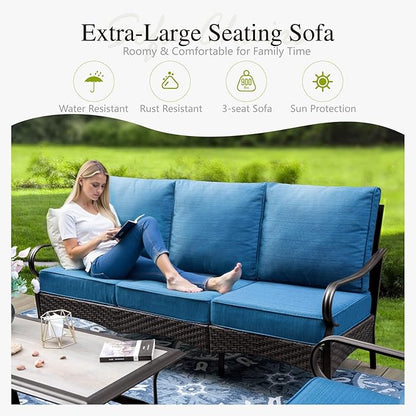 Sophia & William Patio Furniture Set, 4 Piece Metal Outdoor Conversation Set with 3-Seater Outdoor Couch, 2 Swivel Chairs, 1 Coffee Table for Outdoor Seating, Backyard, Porch(Navy Blue)