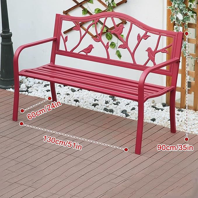 Outdoor Park Bench, Outdoor Metal Garden Bench for Yard Patio Entryway Park Outside, 600 lbs Capacity, Water-Resistant Slatted Seat