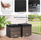 Tangkula 2 Pieces Patio Ottomans, Patiojoy Hand-Woven PE Rattan Side Table with Removable Cushion & Hidden Storage Space - Photo 5