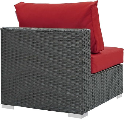 Modway EEI-1854-CHC-RED Sojourn Wicker Rattan Outdoor Patio Sunbrella Fabric, Armless Chair, Canvas Red