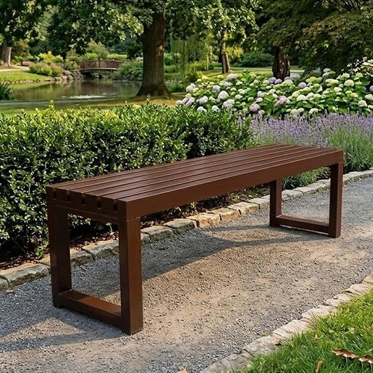 Weatherproof Outdoor Garden Bench, Heavy Duty Metal Bench, Galvanized Steel Backless Patio Benches, 3.3ft 3.9ft 4.9ft 5.9ft All Weather 2-Person Front Porch Seat for Yard Backyard(Coffee,4.9ft)
