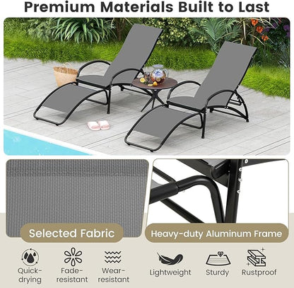 Tangkula Rocking Chair Outdoor, 2-in-1 Convertible Lounge Chair with 4-Level Adjustable Backrest, Heavy-Duty Aluminum Frame, Patio Sun Lounger Rocker for Porch, Poolside, Backyard, Garden (1, Grey)