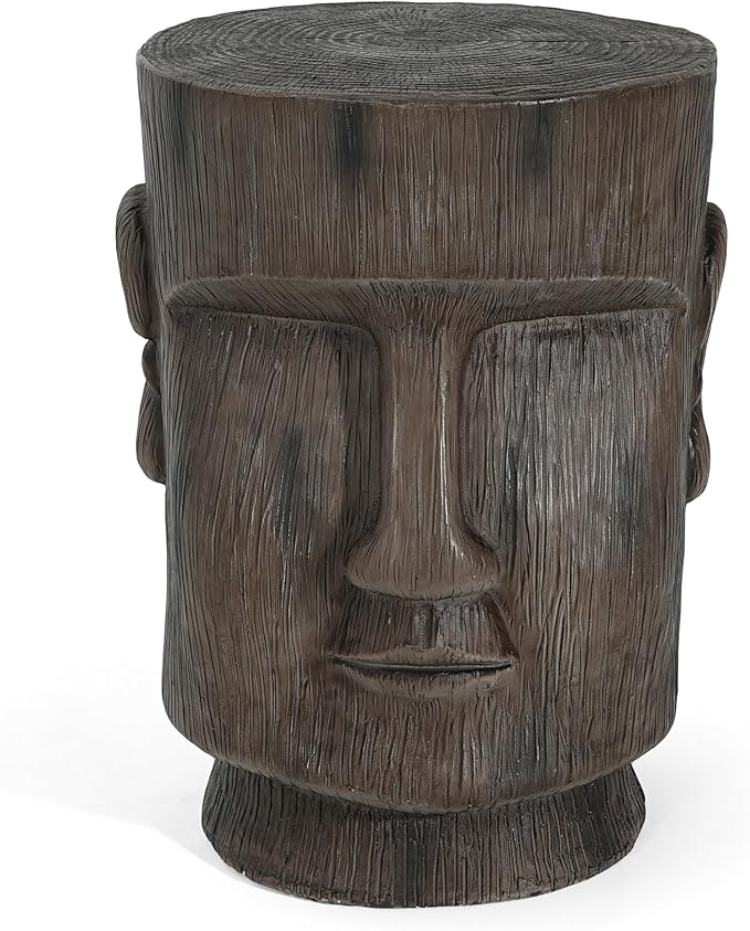 Christopher Knight Home Myan Concrete Outdoor Side Table, MGO Moai Statue Pedestal End Table, Small Coffee Table for Patio Garden, Easter Island Moai Outdoor Plant Stand for Balcony Yard Lawn, Grey