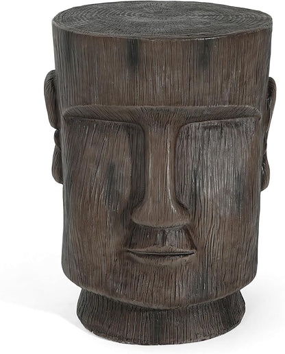 Christopher Knight Home Myan Concrete Outdoor Side Table, MGO Moai Statue Pedestal End Table, Small Coffee Table for Patio Garden, Easter Island Moai Outdoor Plant Stand for Balcony Yard Lawn, Grey