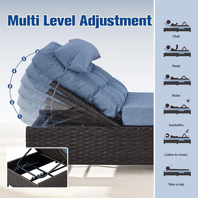 Outdoor Chaise Lounge Chair, Patio Rattan Adjustable Recliner with 5-Inch Thick Cushion - Photo 4