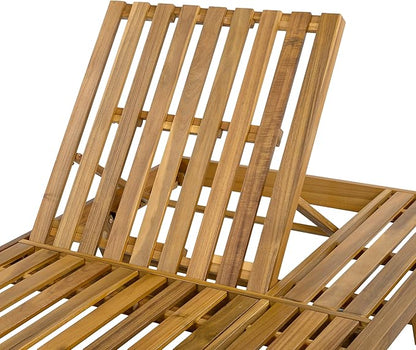 Christopher Knight Home Kayes Chaise Lounge Chair Outdoor, Acacia Wood Poolside Sun Lounger, 79'' Patio Recliner Chair, Adjustable Backrest Single Lounge Sofa for Garden Backyard, Teak (Frame Only)