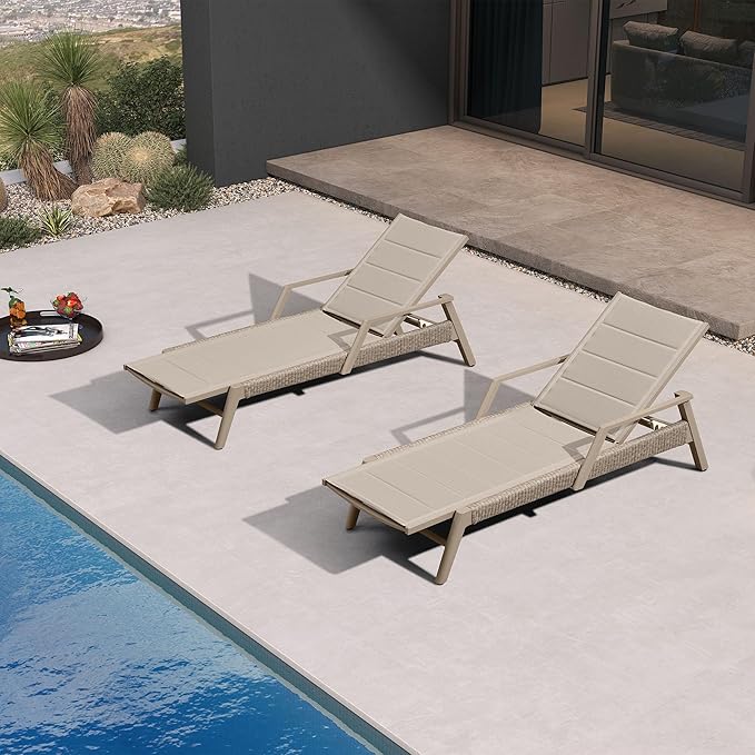 PURPLE LEAF Patio Chaise Lounge Chairs with Armrests Aluminum Reclining Layout Lounges for Outdoor Poolside Nurture - Photo 3