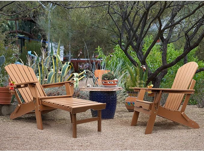 FUNBERRY Adjustable Folding Adirondack Chair with Retractable Ottoman, All Weather Fire Pit Chairs with Cup Holder