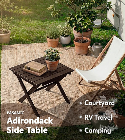 PASAMIC Folding Outdoor Side Table, Small Outdoor Table, Portable, No Assembly, Weather-Resistant HDPE End Table for Camping, RV, Poolside, Garden (Brown)