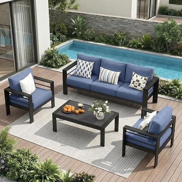 Solaste Aluminum Outdoor Patio Furniture Set, 5 Seats Patio Sectional Sofa with 5" Thick Cushion - Photo 1