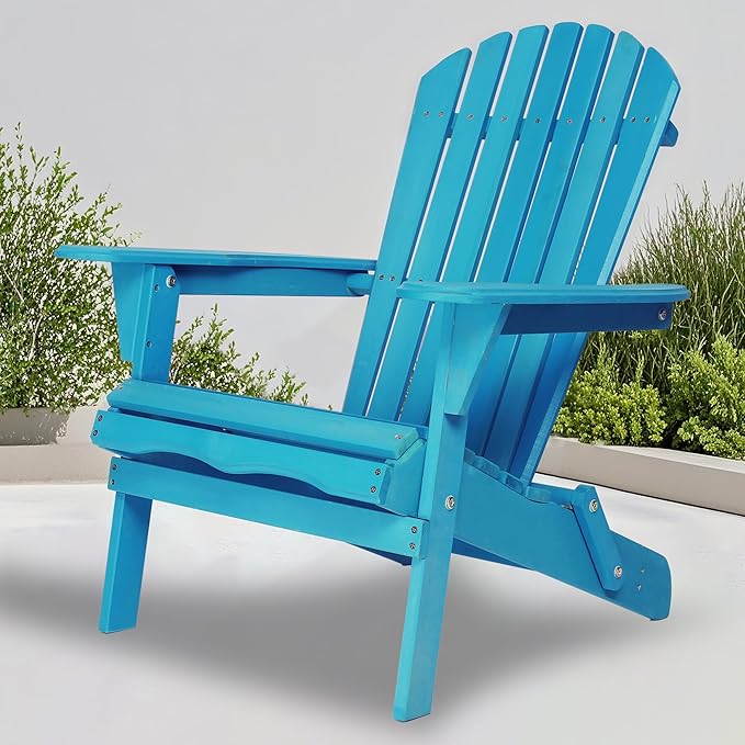 KEVINSPACE Adirondack Chair Folding AdirondackChairs Set of 2 Outdoor Chairs PatioChairs Setof2 Solid Wood Porch ChairsFire for Adult PitChairs Front PorchChairs for Garden Backyard Beach Blue