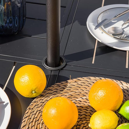 Sour Citrus Round Outdoor Metal Patio Dining Table with Umbrella Hole, Weather-Resistant Table for Poolside, Garden, Backyard, Lawn and Deck, Black