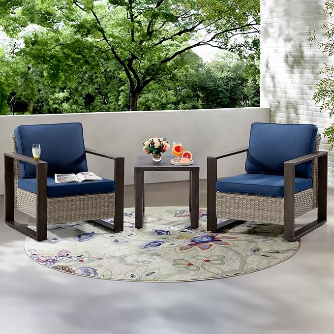 Joyside Outdoor Metal Side Table - 20"x 20" Small Square Coffee Table Patio Bistro Set Table Ideal Match for Patio Furniture, Wood-Looking Brown