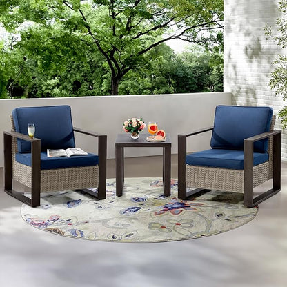 Joyside Outdoor Metal Side Table - 20"x 20" Small Square Coffee Table Patio Bistro Set Table Ideal Match for Patio Furniture, Wood-Looking Brown
