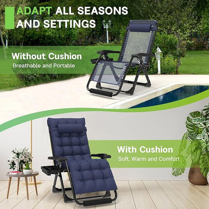 ZENPETIO 29In XL Zero Gravity Chair w/Cushion, Zero Gravity Recliner Lounge Chair for Indoor and Outdoor, Reclining Camping Chair for Lawn, Anti Gravity Chair with Cup Holder and Footrest, 440LBS