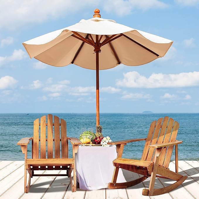 JONATHAN Y PAT1000A Kiawah Outdoor Patio Classic Acacia Wood Adirondack Rocking Chair for Garden, Lawn, Backyard, Pool, Deck, Beach, Firepit, Light Brown