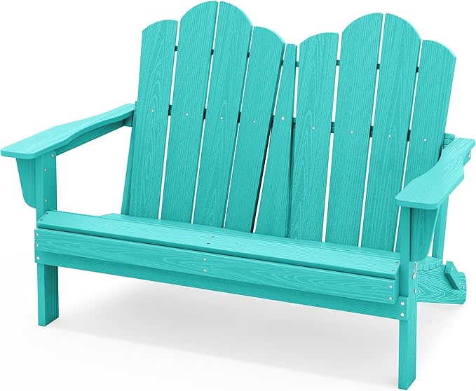 SERWALL Folding Adirondack Bench, HDPE All-Weather Adirondack Loveseat, 660 lbs Capacity - Photo 1