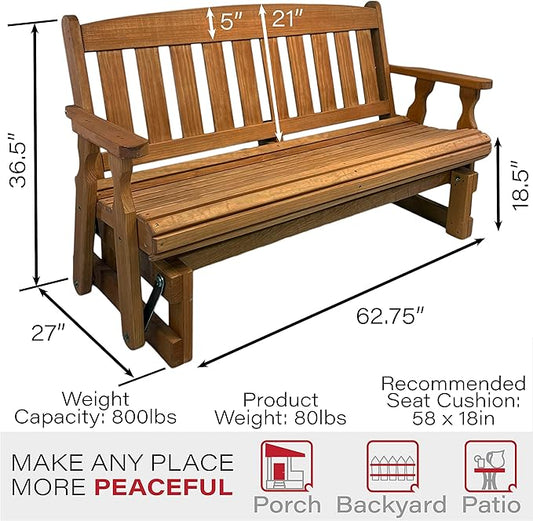 Amish Casual Heavy Duty 800 Lb Mission Pressure Treated Porch Glider (5 Foot, Cedar Stain)