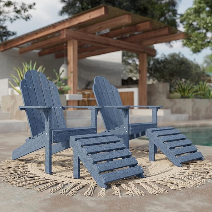 Wildridge Classic Footrest, Patriot Blue - Outdoor Weather Resistant HDPE Ottoman for Adirondack Chair