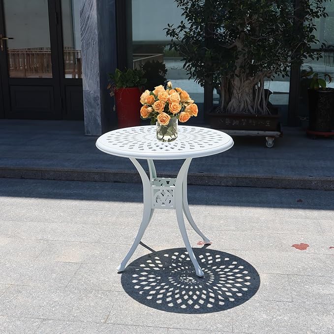 30.7" Cast Aluminum Round Patio Table, Metal Patio Dining Table with Umbrella Hole - Photo 2