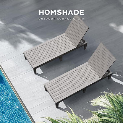 HOMSHADE Chaise Lounge Chair Outdoor - 5 Positions Adjustable Backrest, Waterproof, Easy Assembly, with 330lbs Weight Capacity for Pool, Resin (Grey)