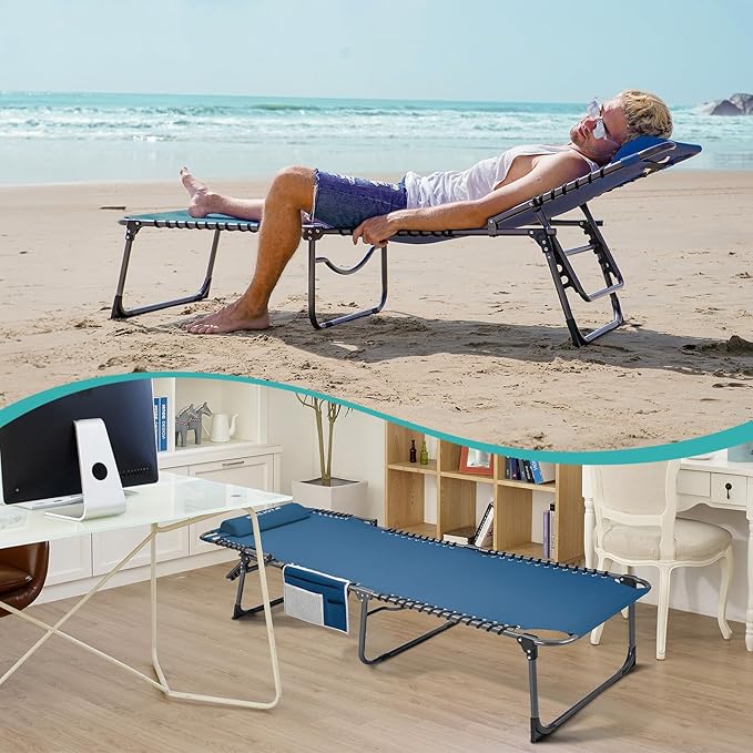 #WEJOY Folding Lounge Chair Outdoor, 5-Position Adjustable Sunbathing Tanning Chair with Shoulder Strap & Side Pocket - Photo 7
