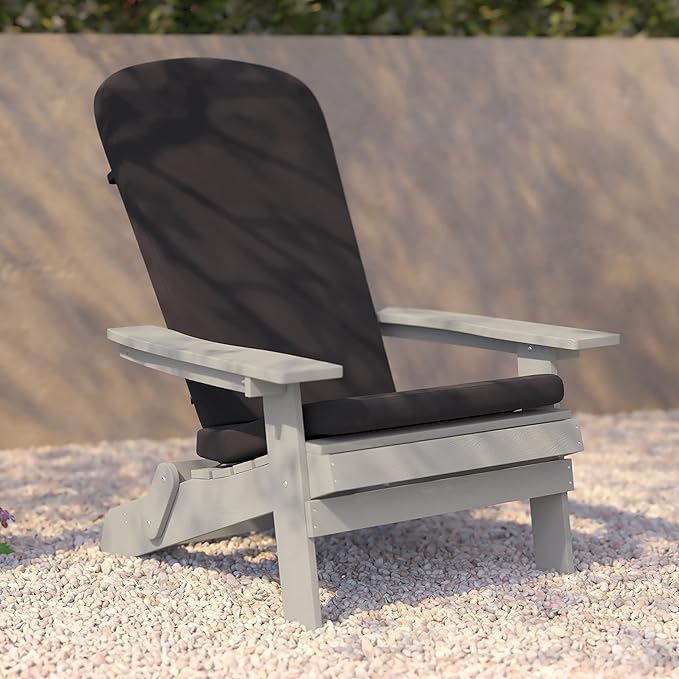 Flash Furniture Charlestown Folding Adirondack Chairs Poly Resin Frame-All-Weather Cushions-Indoor/Outdoor Use, Set of 2, Gray