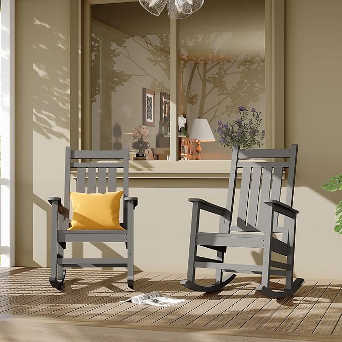 Outdoor HDPE Rocking Chairs, HDPE Oversized Patio Rocking Chairs, All Weather Resistant Porch Rocker, Heavy Duty Front Plastic Rockers for Outside