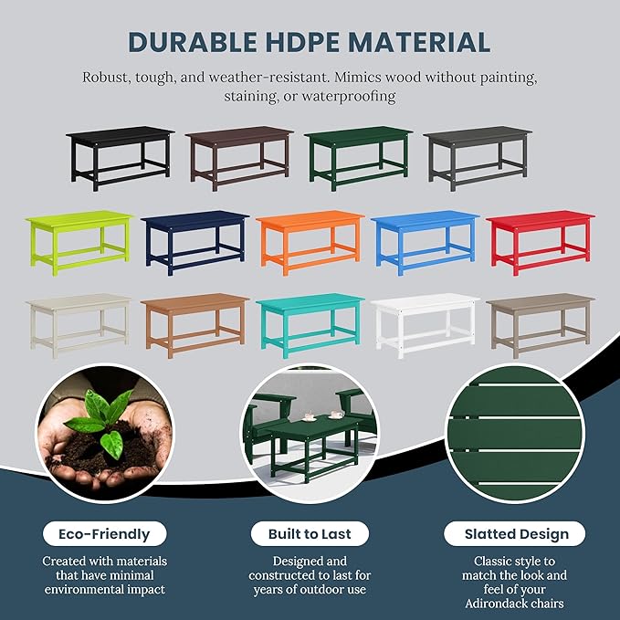 WO WESTIN OUTDOOR HDPE Laguna Outdoor Poly Adirondack Coffee Table, Dark Green