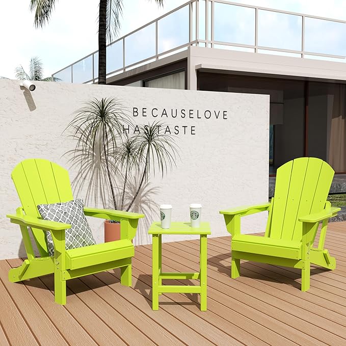 WO WESTIN OUTDOOR HDPE Laguna Outdoor Poly Adirondack Chair with Side Table, Lime