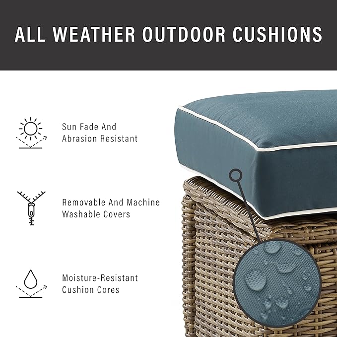 Crosley Furniture Bradenton Corner Outdoor Sectional Chair, Wicker Patio Chairs for Porch, Deck, Backyard, Brown with Navy Cushions
