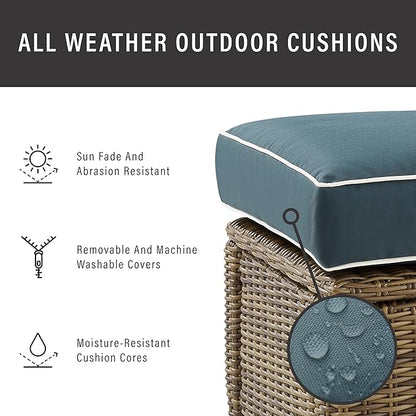 Crosley Furniture Bradenton Corner Outdoor Sectional Chair, Wicker Patio Chairs for Porch, Deck, Backyard, Brown with Navy Cushions